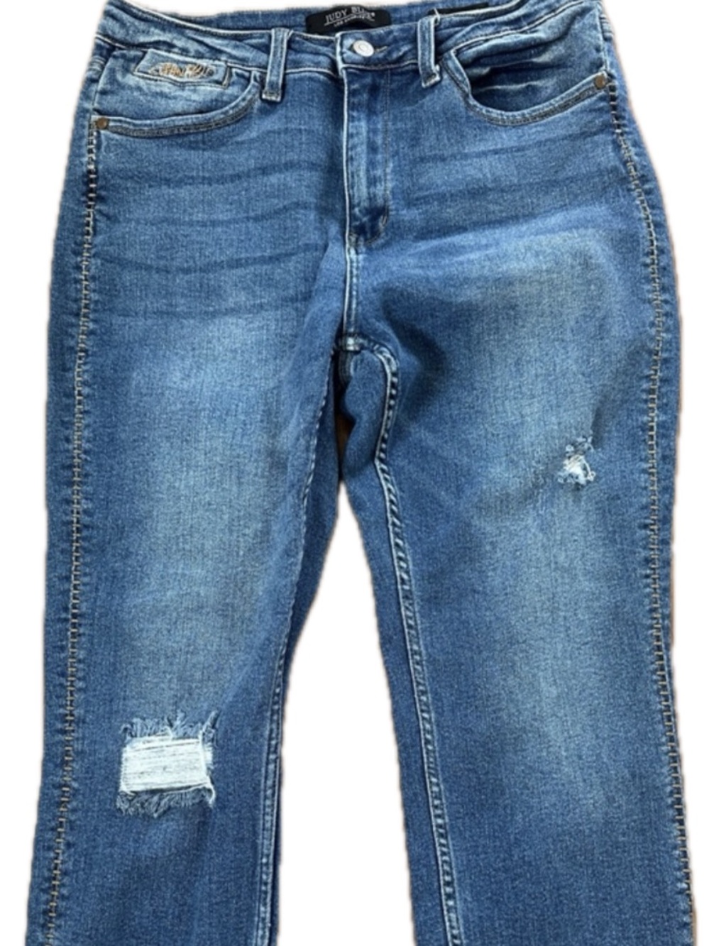Judy Blue Medium Blue Distressed Ankle Crop Jeans
